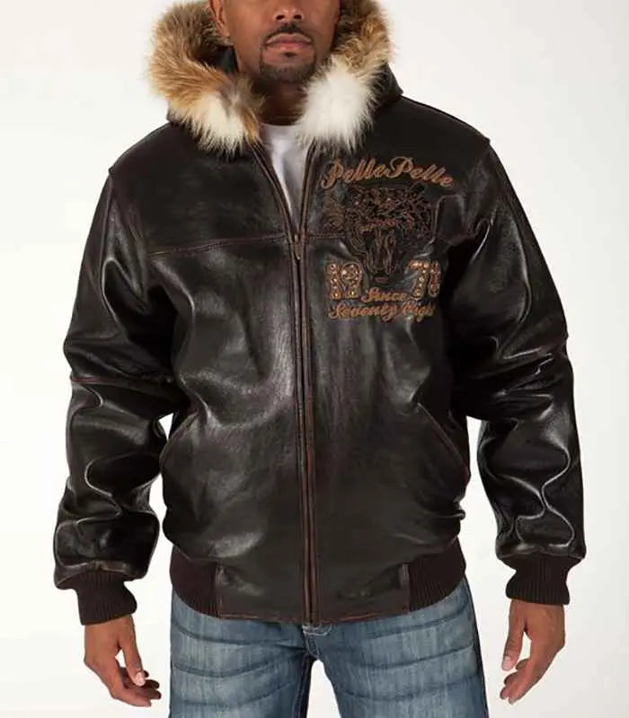 Pelle Pelle Power and Speed 1978 Hooded Brown Leather Jacket