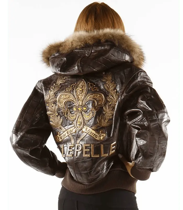 Women’s Live Like a Queen Dark Brown Fur Hooded Leather Jacket, back view