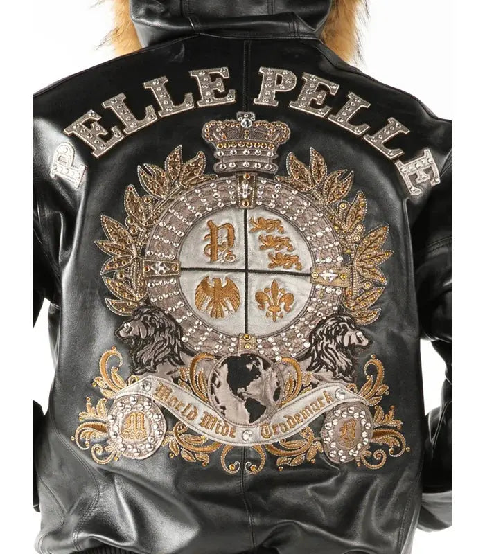 Pelle Pelle Men's Black Crest Fur Hooded Leather Jacket