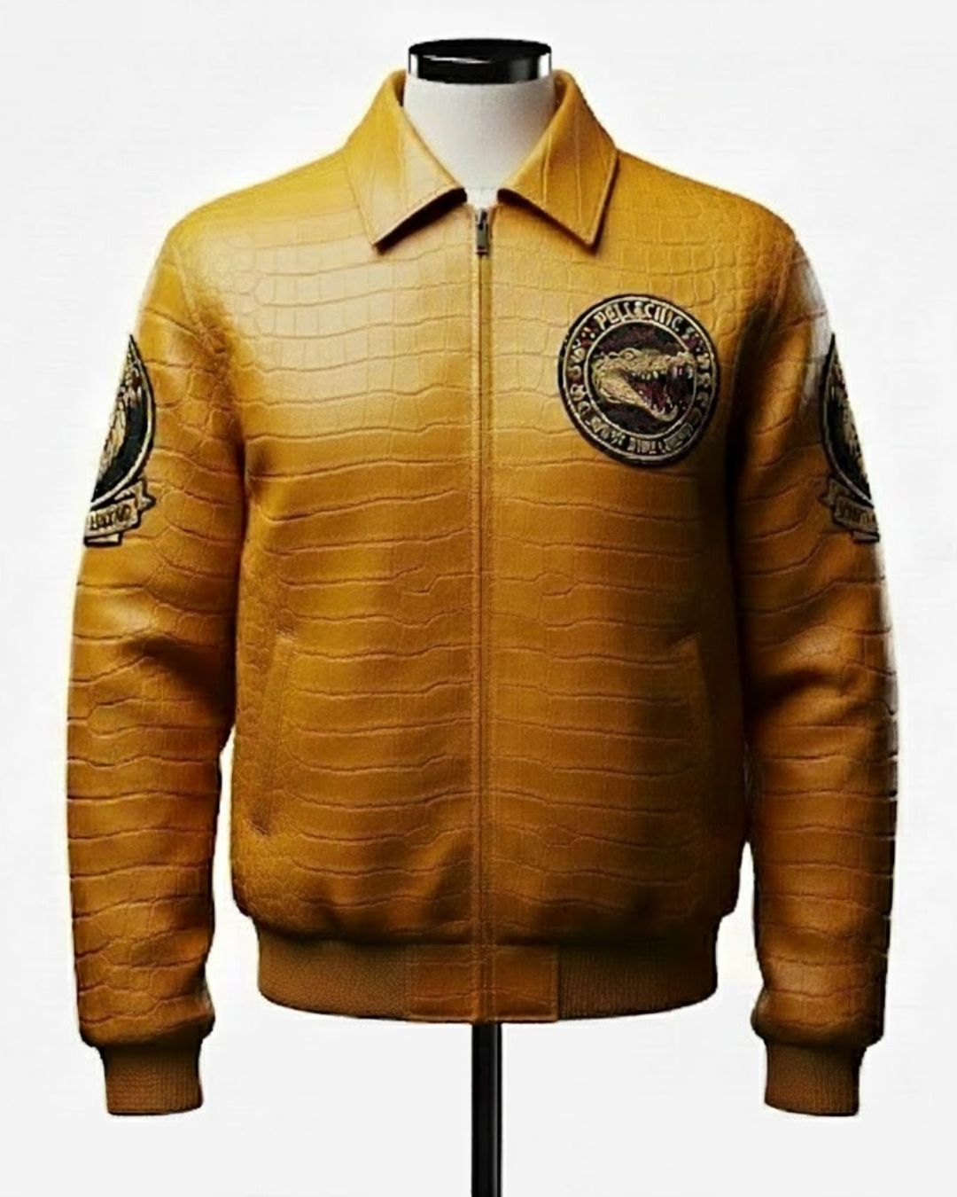 PelleChic™ “South Side Legend” Ochre Leather Bomber – Elite Croco-Embossed Alligator Edition leathertaboo.com