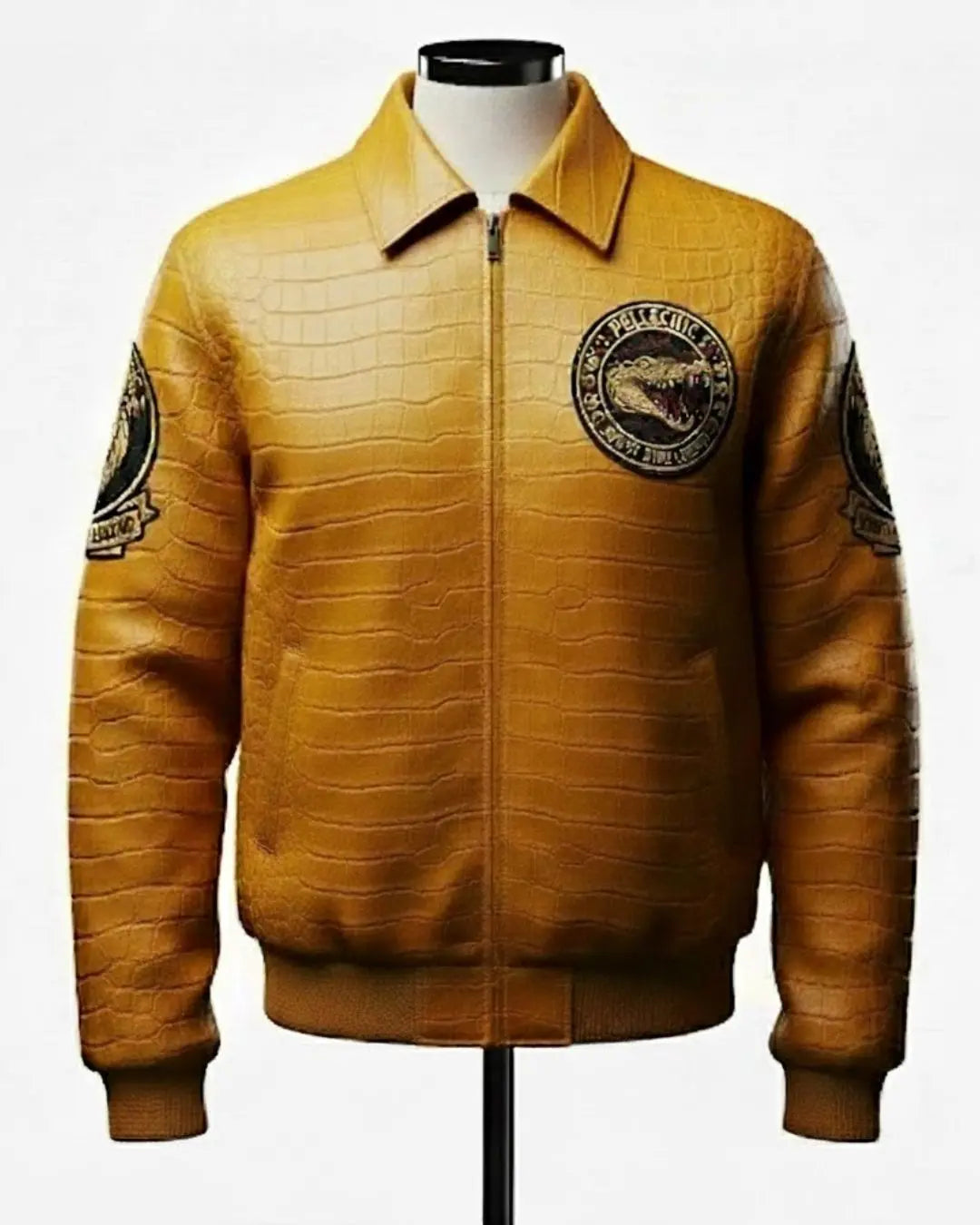 PelleChic™ “South Side Legend” Ochre Leather Bomber – Elite Croco-Embossed Alligator Edition leathertaboo.com