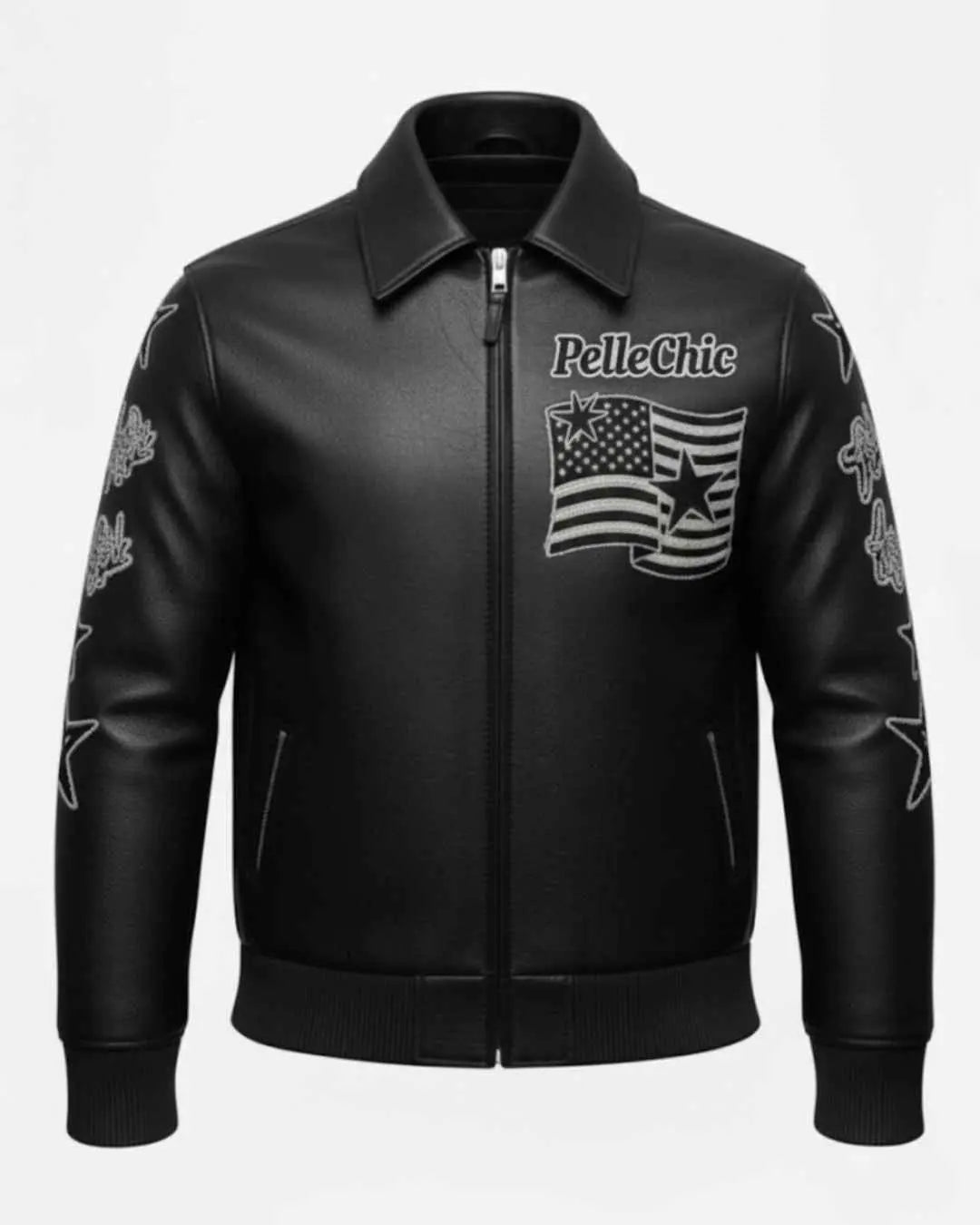 PelleChic™ “Stars & Stripes” Luxury Rhinestone Bomber – 1986 Elite Americana Edition