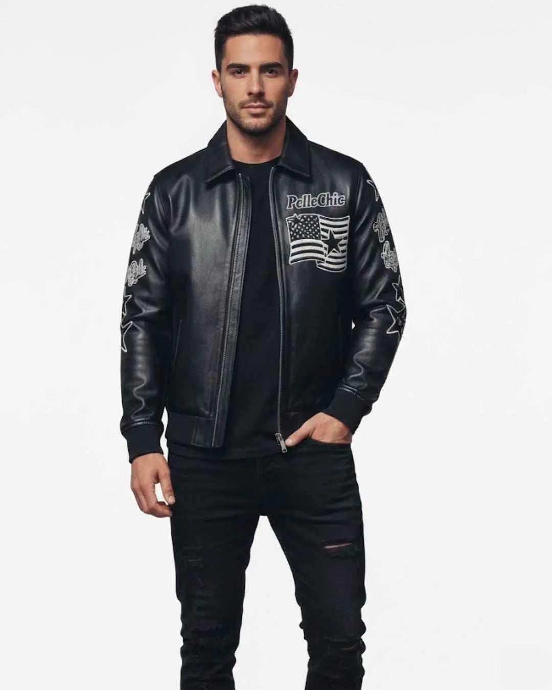 PelleChicโข โStars & Stripesโ Luxury Rhinestone Bomber โ 1986 Elite Americana Edition