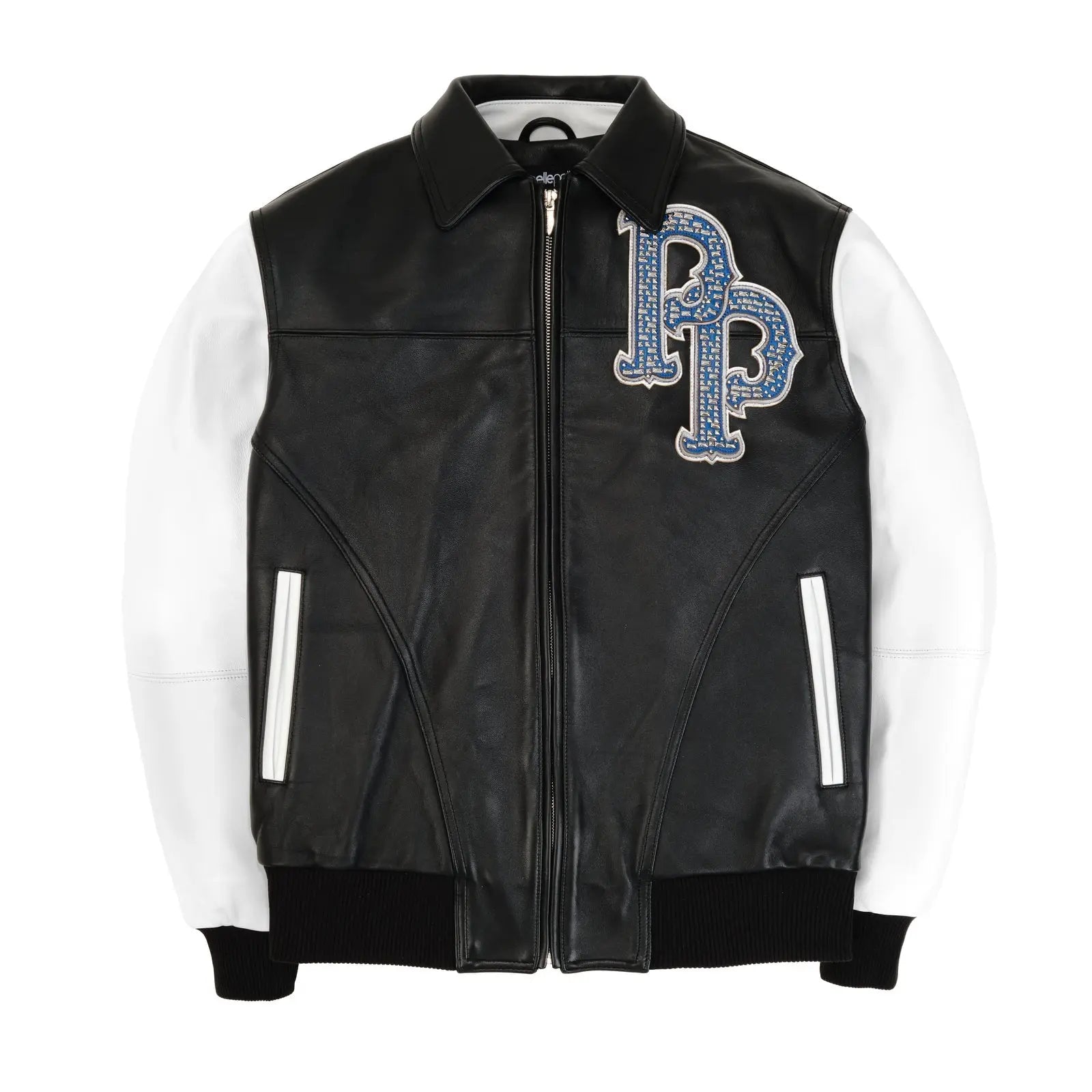 Pelle Pelle World Famous MB Jacket for Men โ Black & White Cowhide Leather with Crystal Eagle Back Patch - Leather taboo