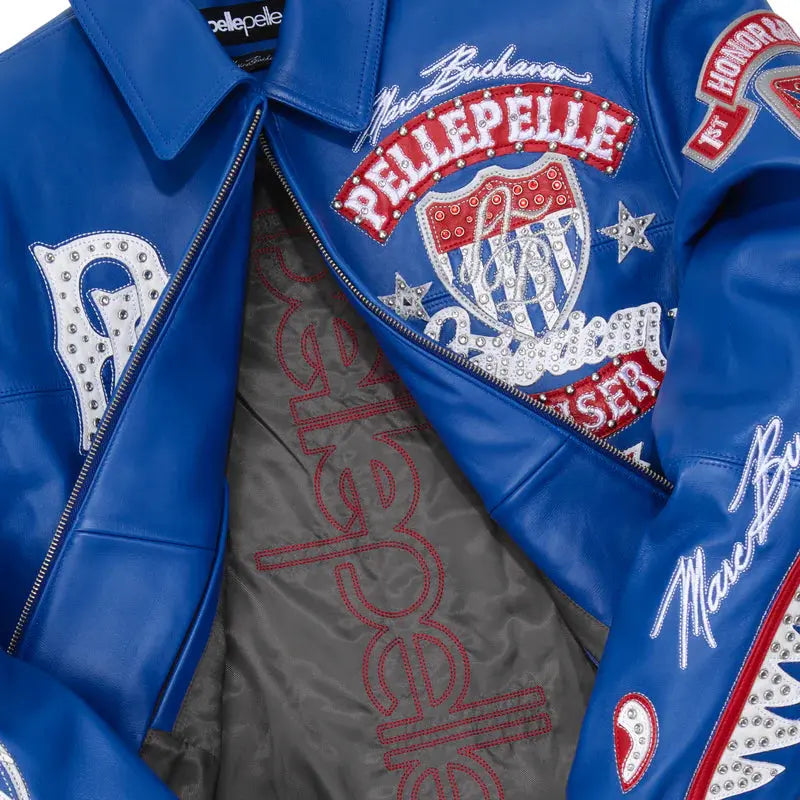 American Bruiser Blue Leather Jacket, detail view 2