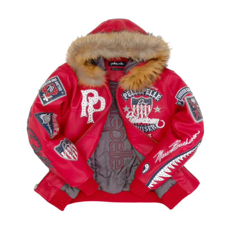 Pelle Pelle American Bruiser Hooded Red Leather Jacket