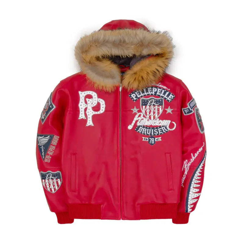 Pelle Pelle American Bruiser Hooded Red Leather Jacket