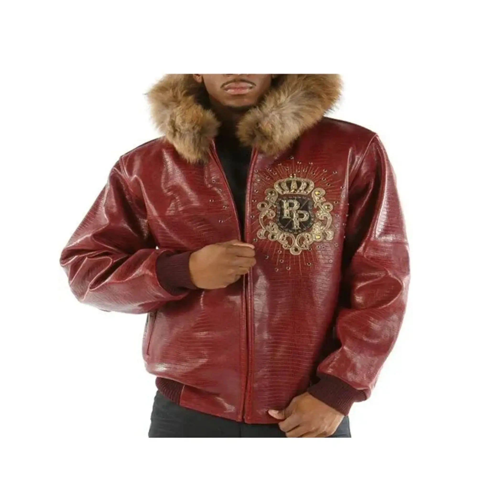 Pelle Pelle Crest maroon leather jacket front view