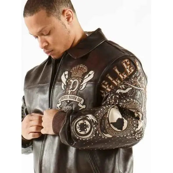 Pelle Pelle Dark Brown Dragon Leather Jacket โ Men