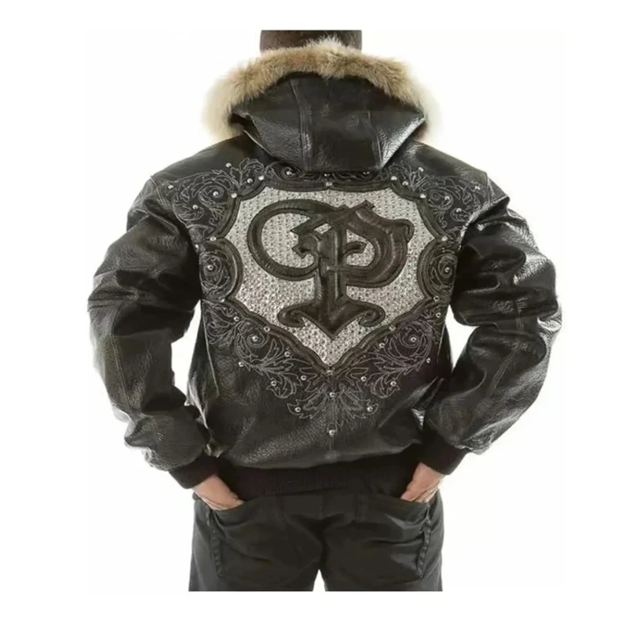 Pelle Pelle PP Crest fur hood black leather jacket Back