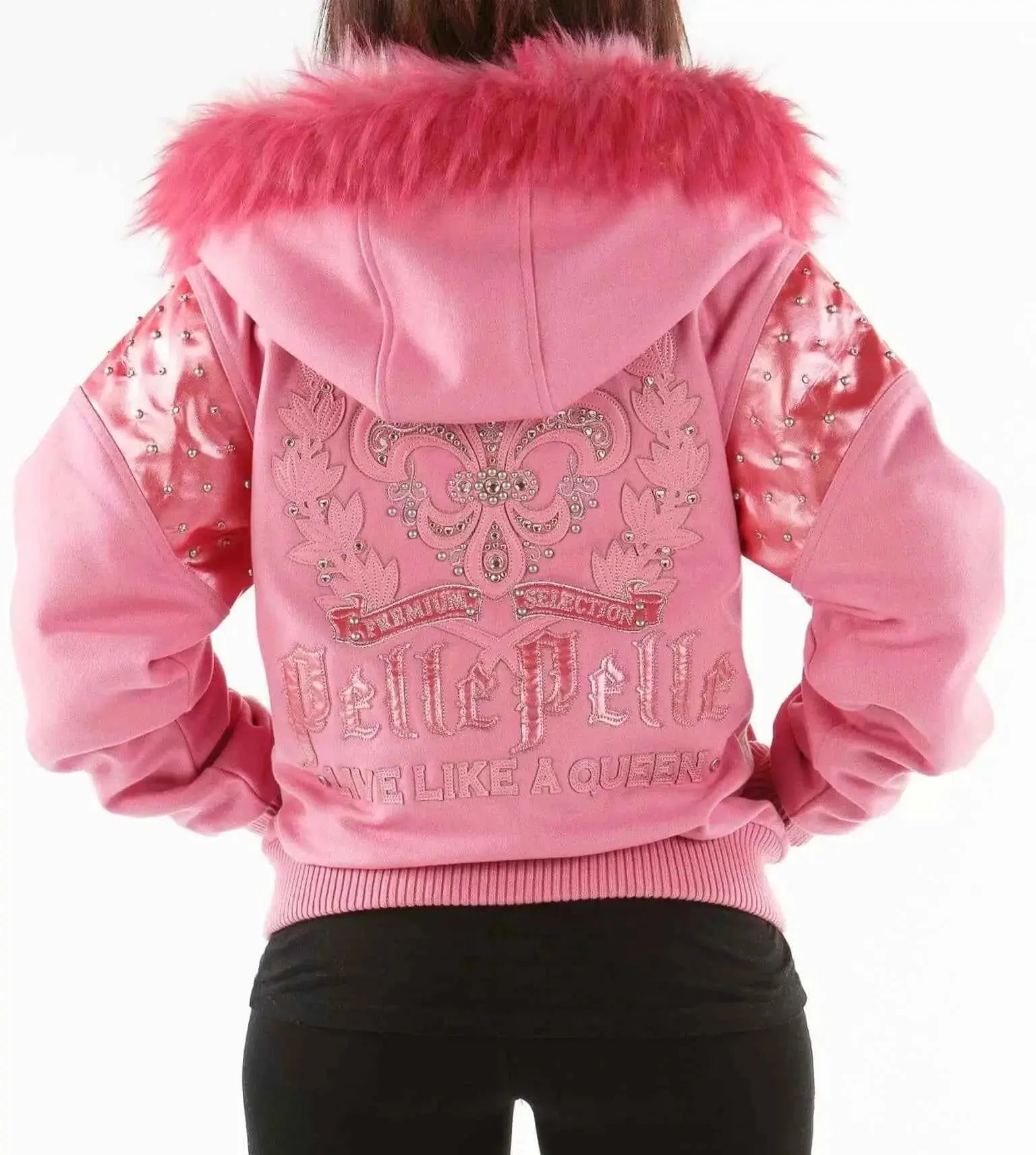 Pelle Pelle Pink Leather Jacket With Fur Hood