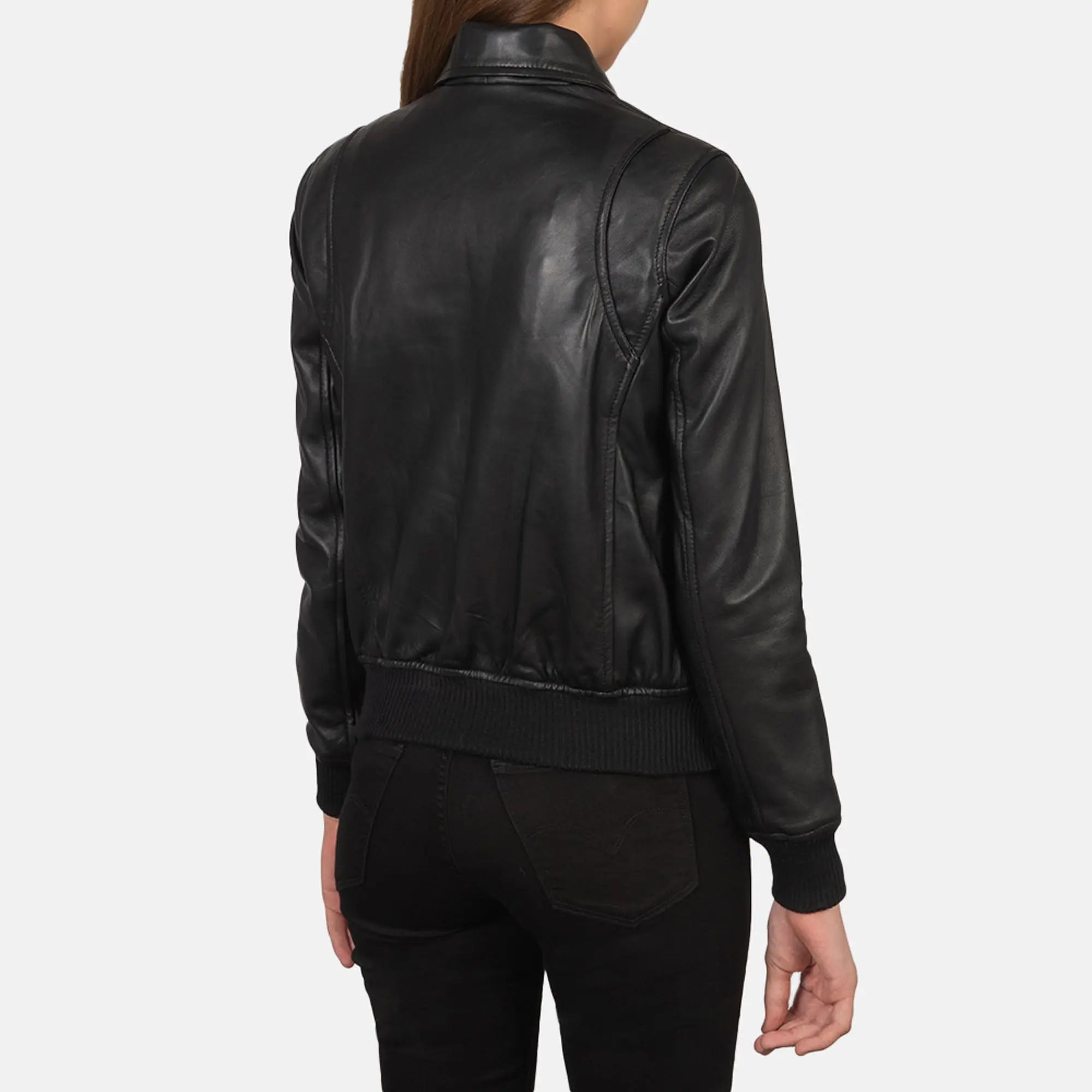 Premium black aviator leather bomber jacket
