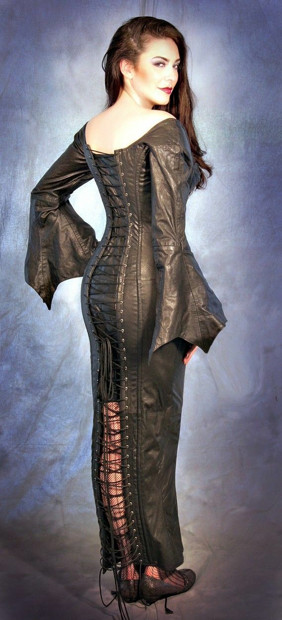 Premium black leather bodycon dress gothic fashion outfit
