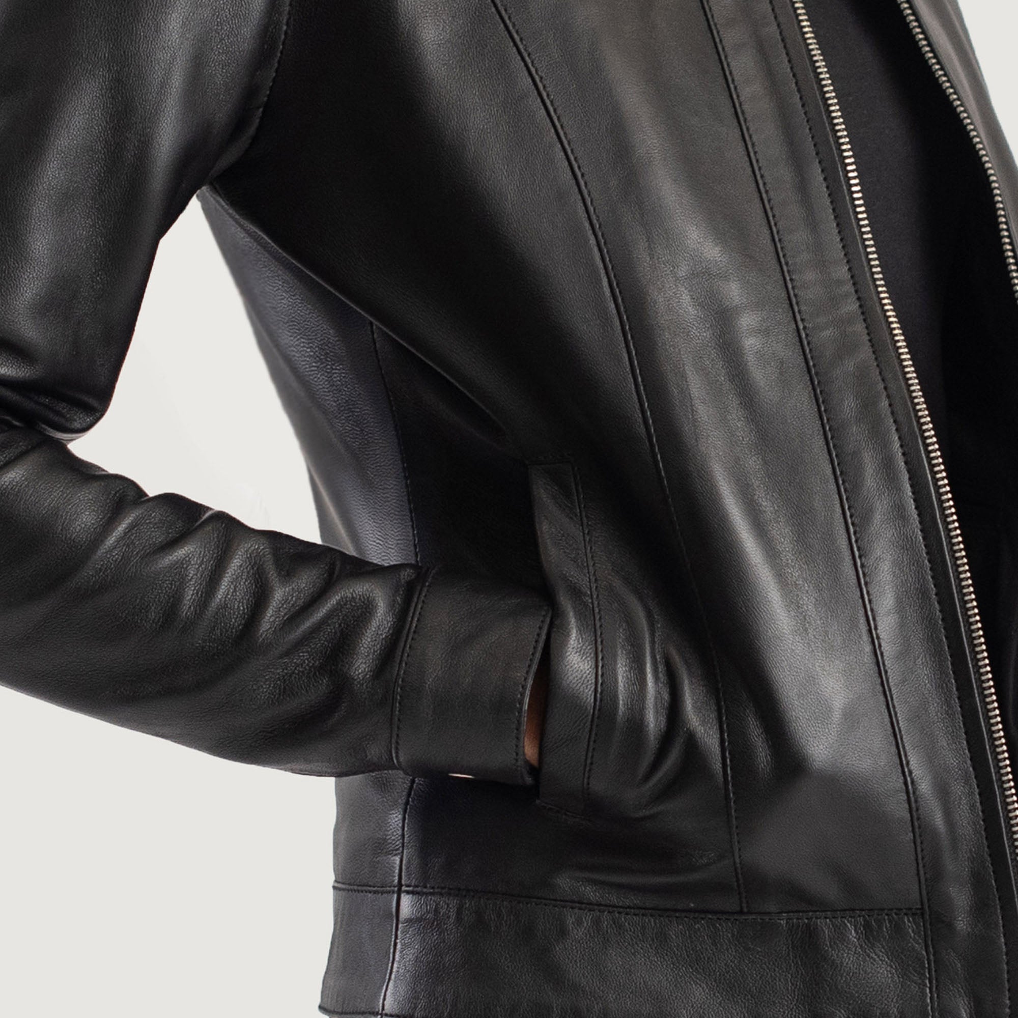 Premium black leather jacket with classic collar