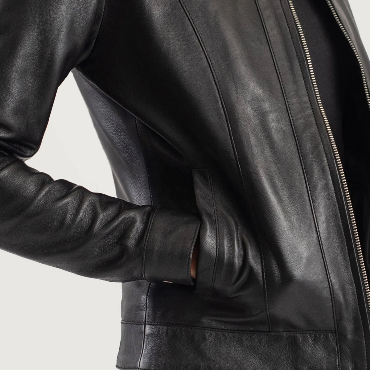 Premium black leather jacket with classic collar