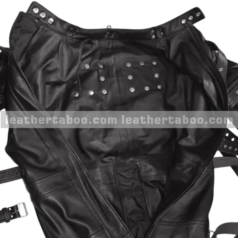 Premium black leather suit with adjustable buckles