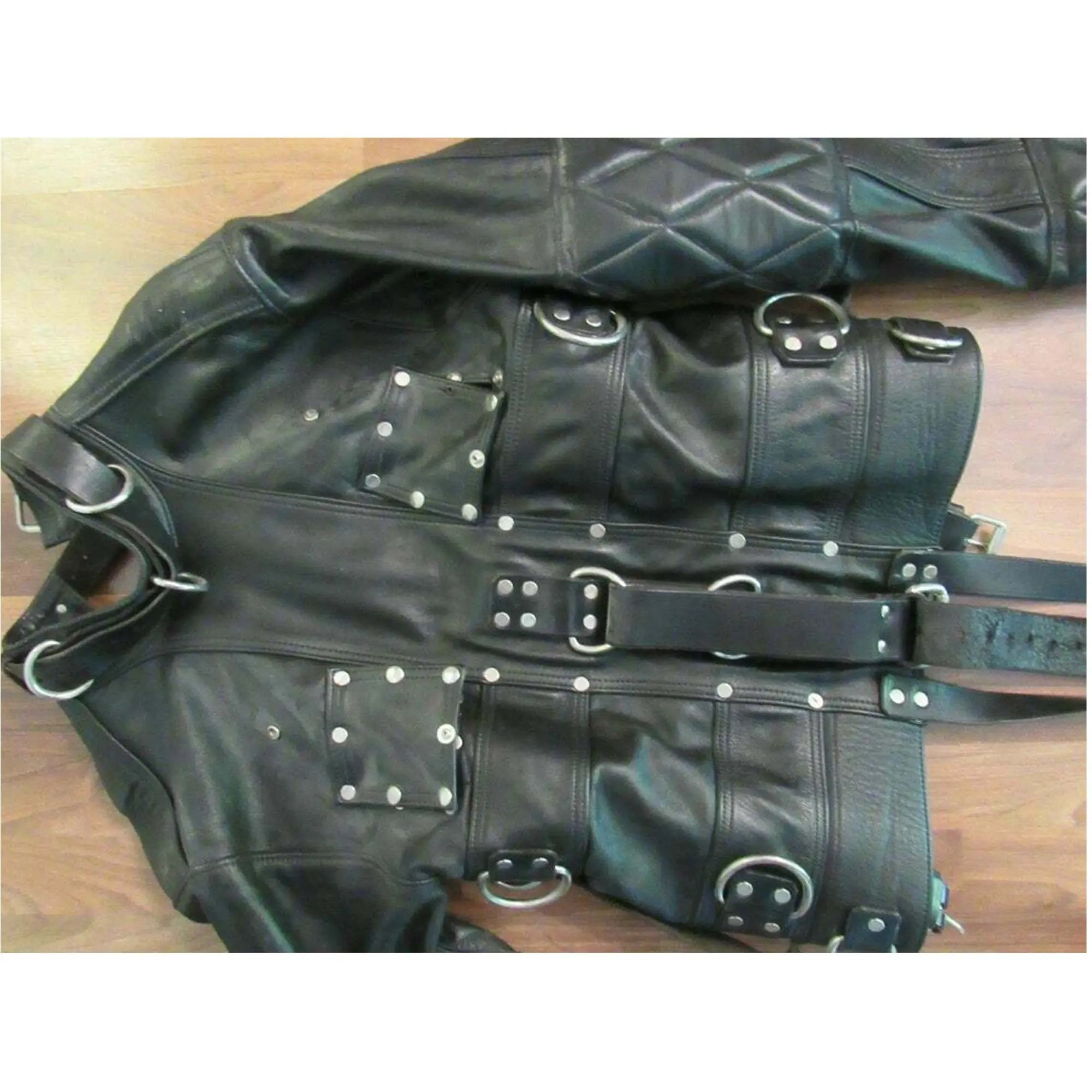 Premium real leather heavy duty harness style jacket black