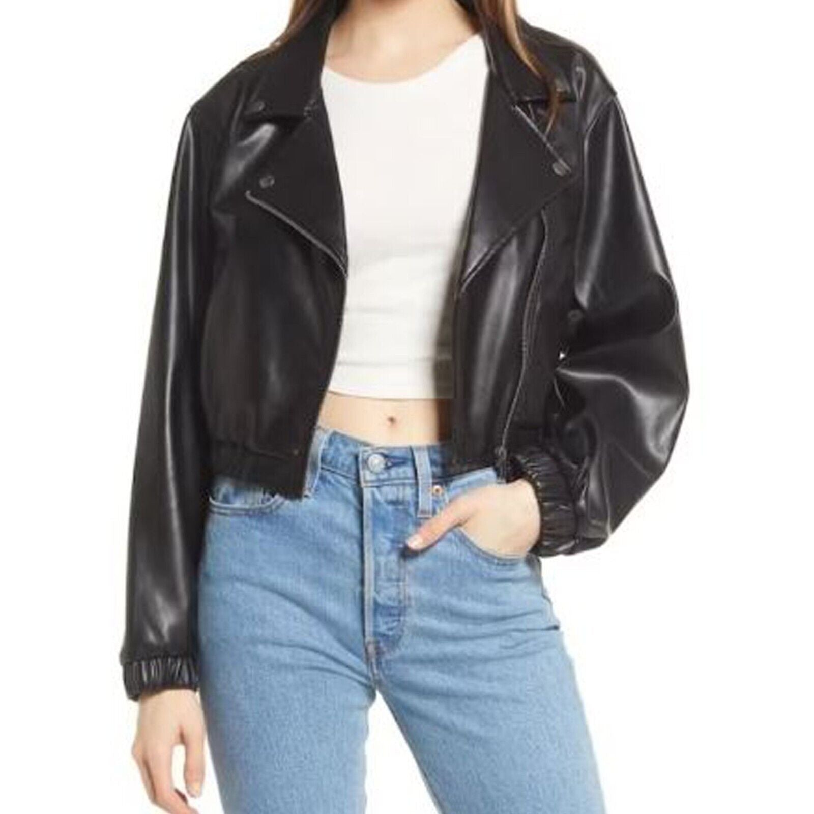Premium real leather motorcycle crop biker jacket slim fit