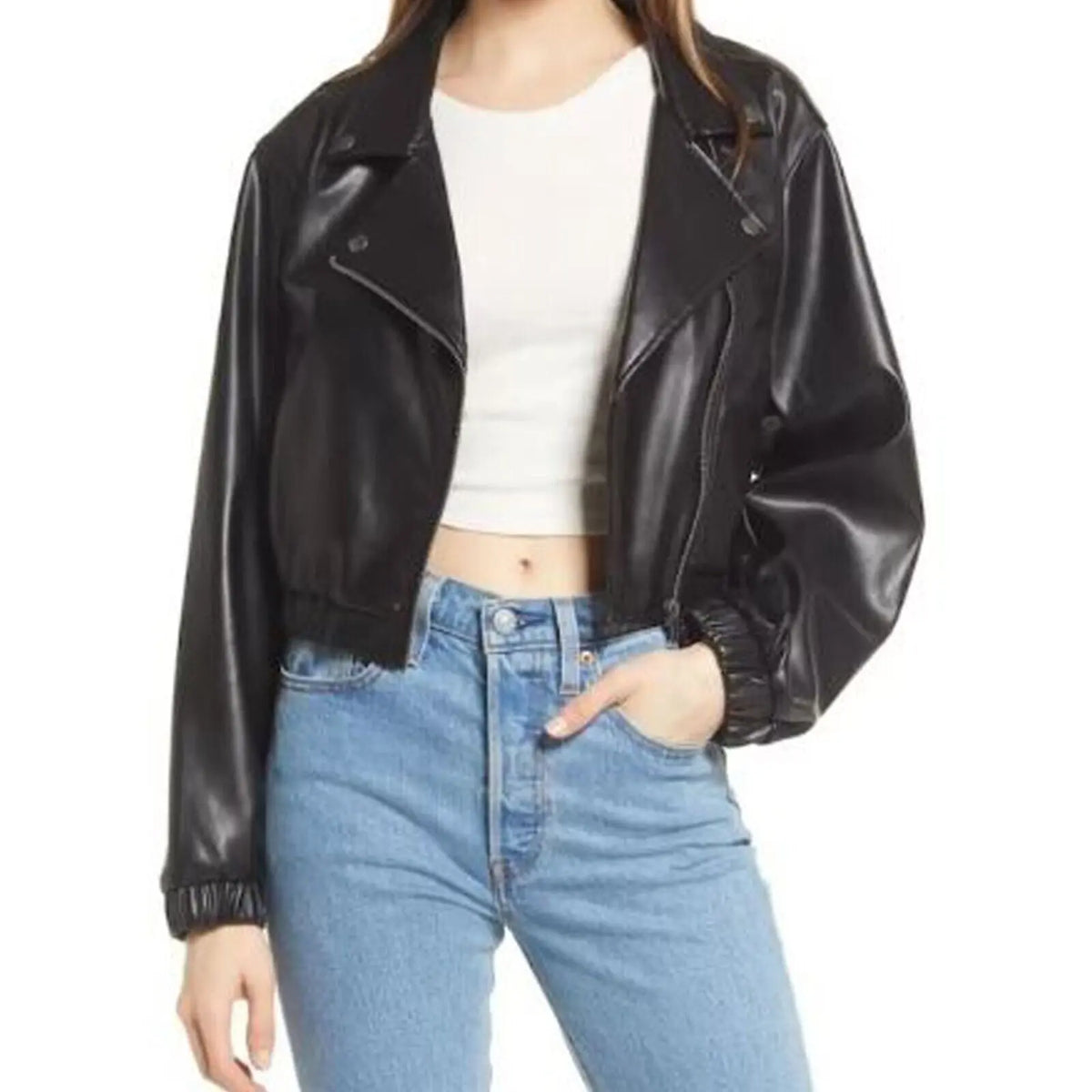 Premium real leather motorcycle crop biker jacket slim fit