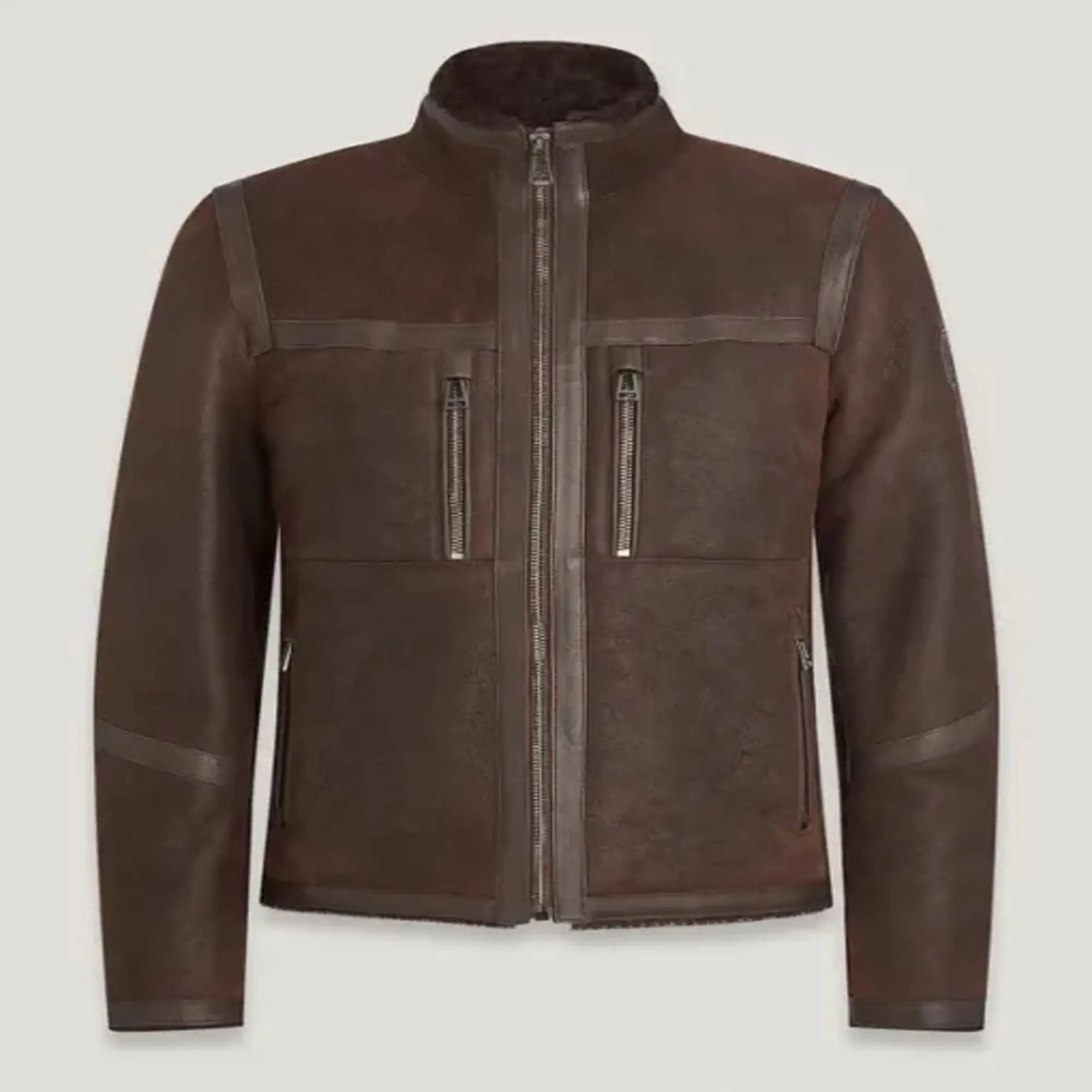 Premium roughout shearling leather jacket front view