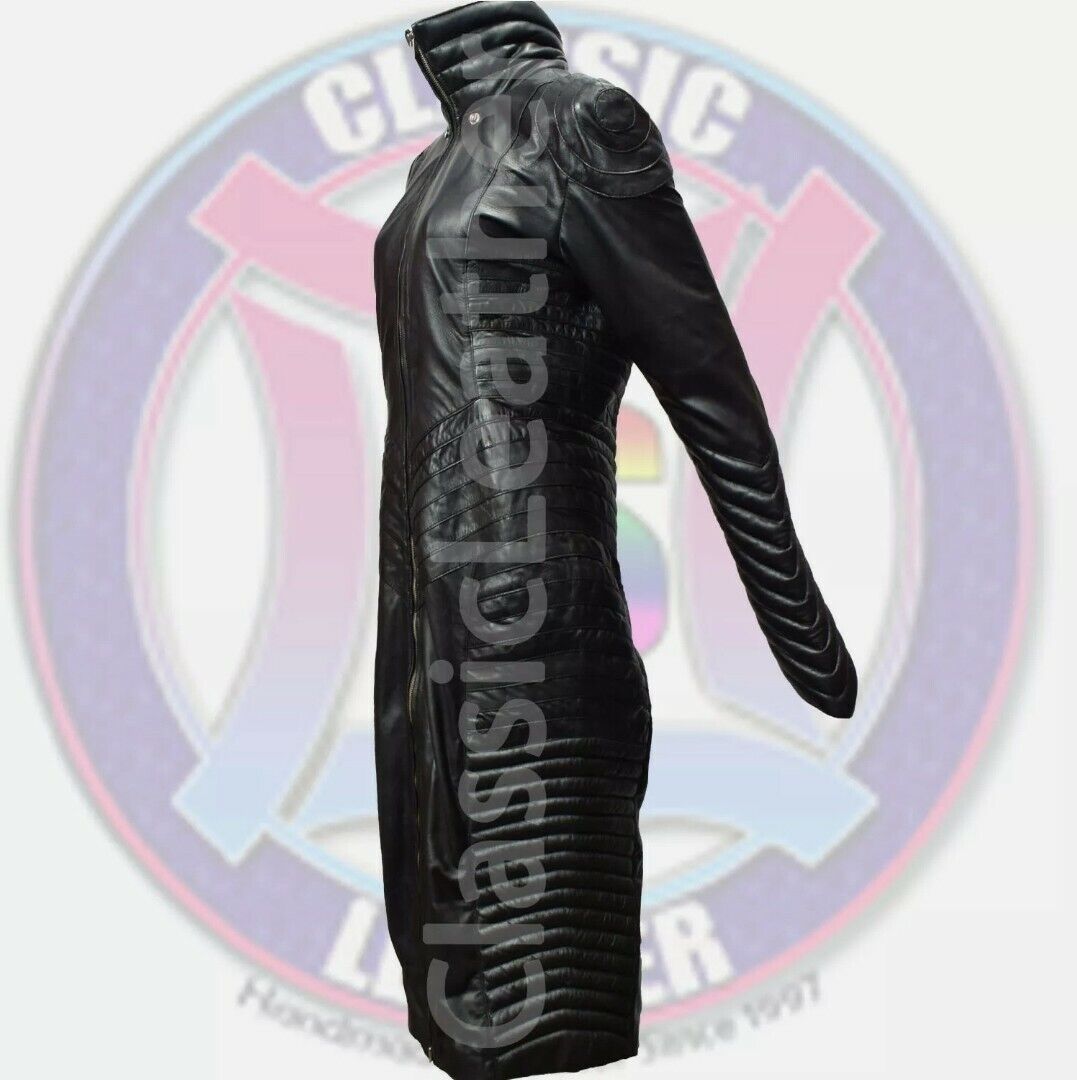 Premium women leather hooded coat quilted gothic style