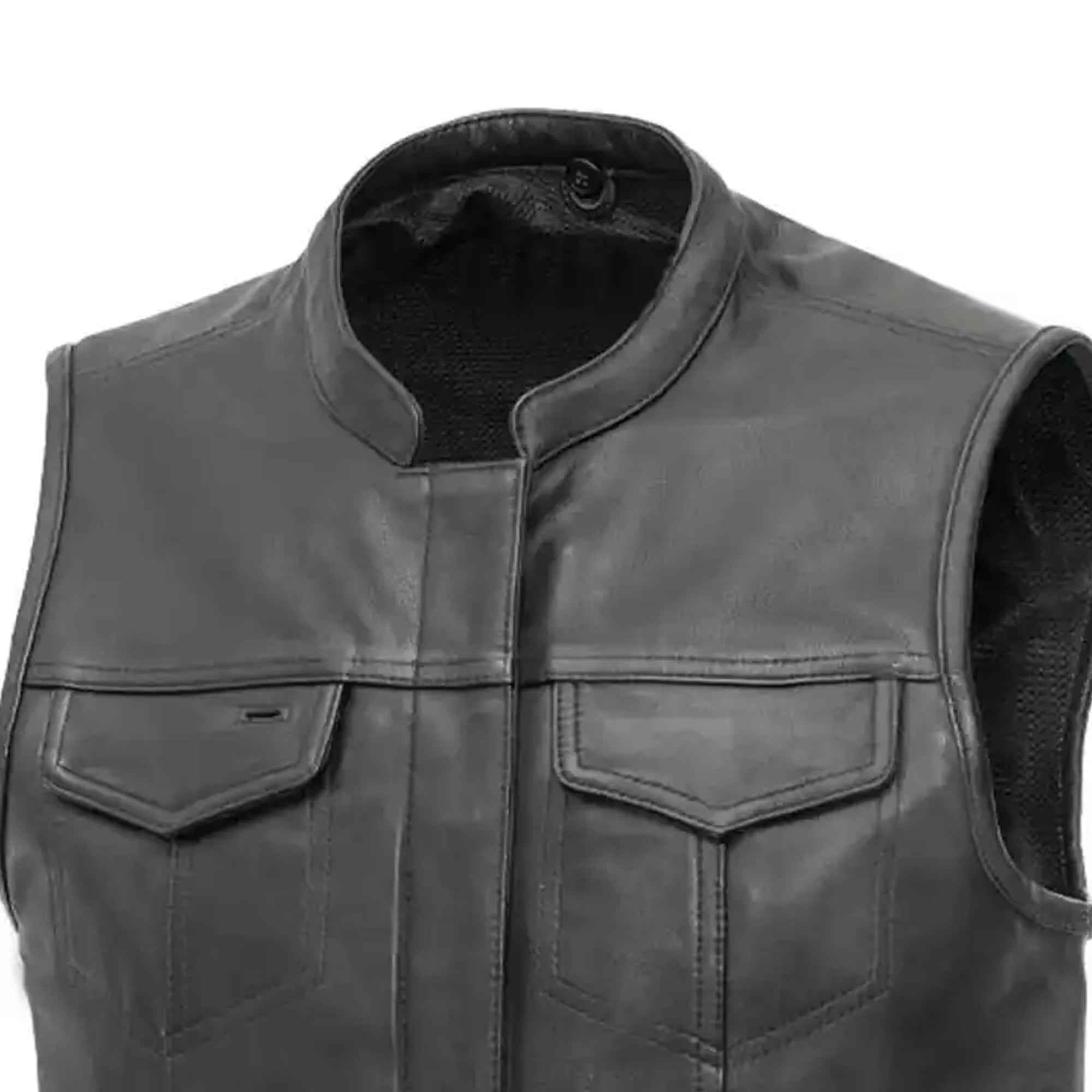 Professional biker vest by Leather Taboo close-up view