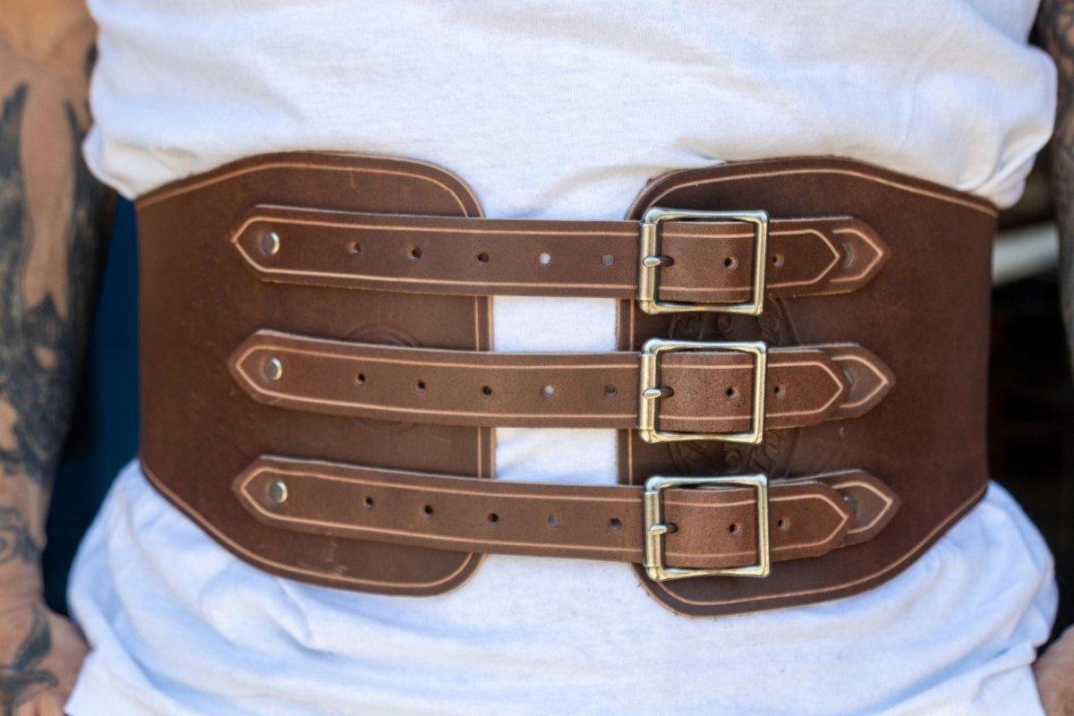 Real Leather Waist Belt (Heavy Duty Kidney Belt for Bikers – Vintage Style Waist Band)