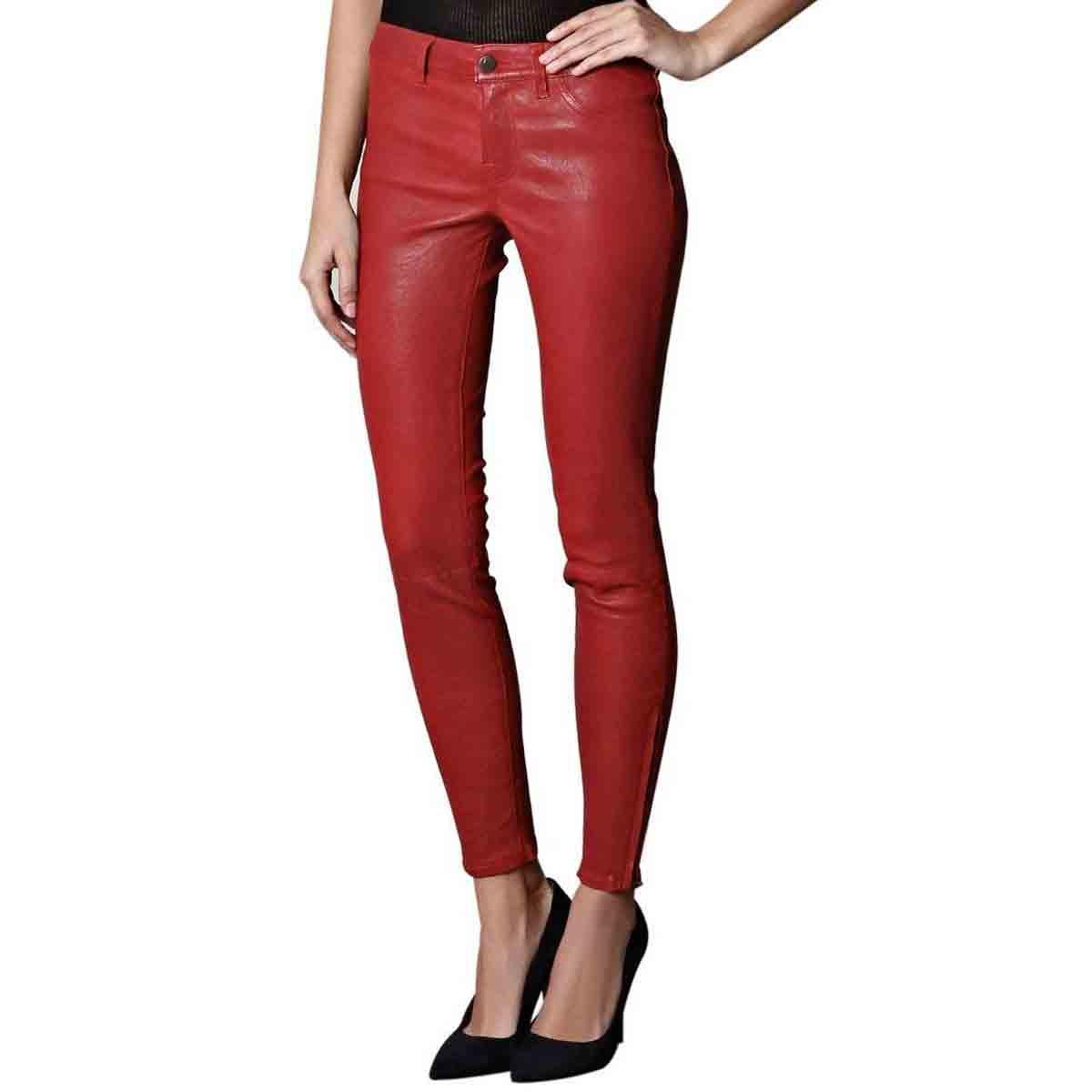 Stylish Women’s Red Leather Pants (Low Rise Slim Fit Leggings Trousers)