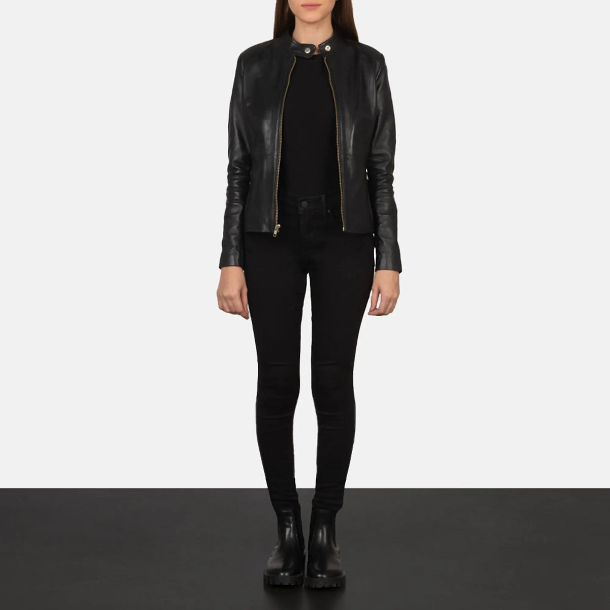 Rave black leather biker jacket front view