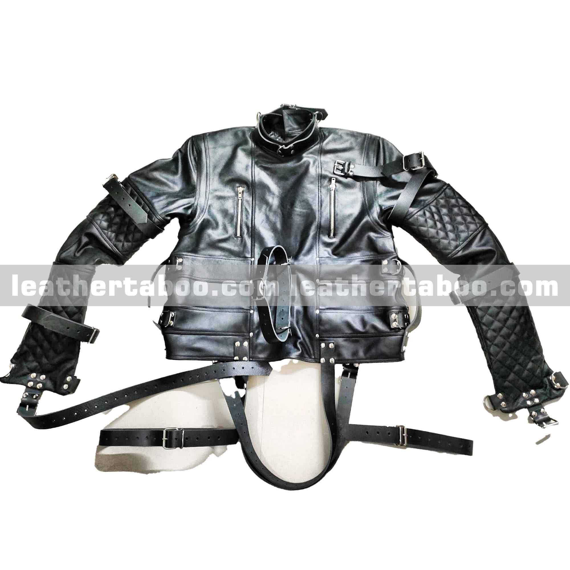 Real Black Cow Leather Straight Jacket Heavy Duty Leather Straitjacket Leathertaboo