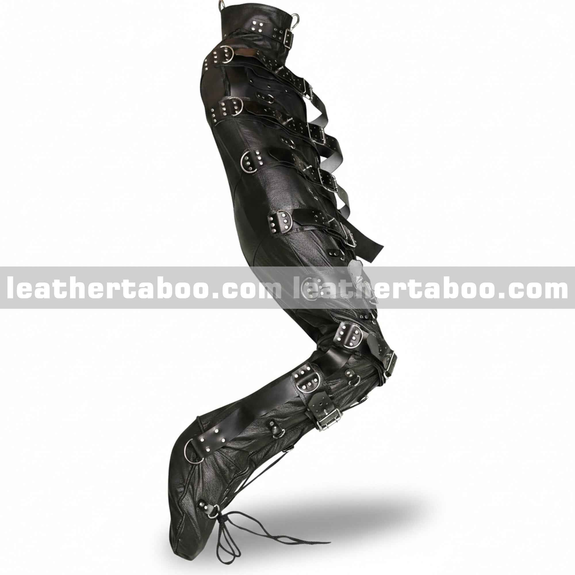 Black Leather Bondage bag Adjustable Sleep Sack Suit