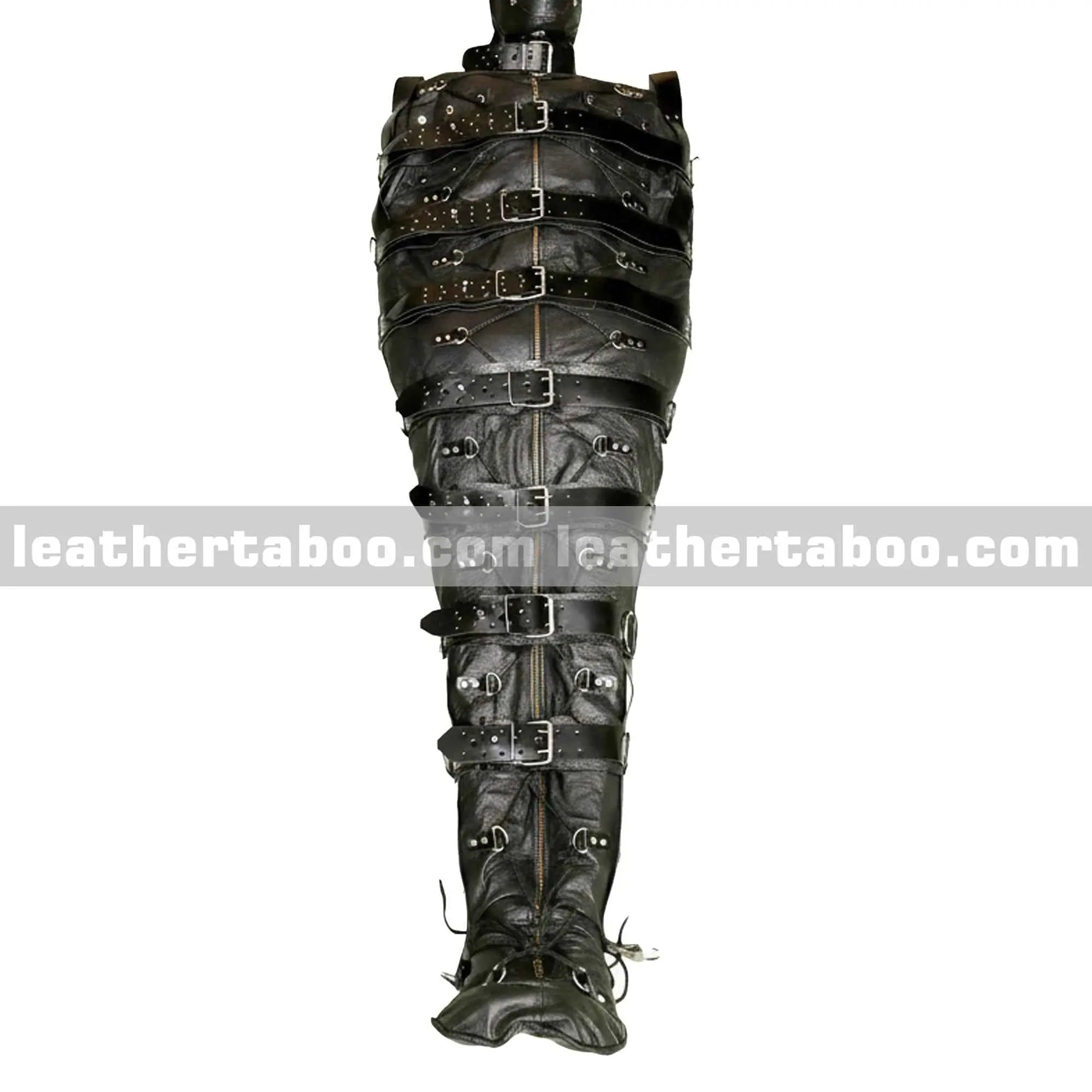 Black Leather Bondage bag Adjustable Sleep Sack Suit