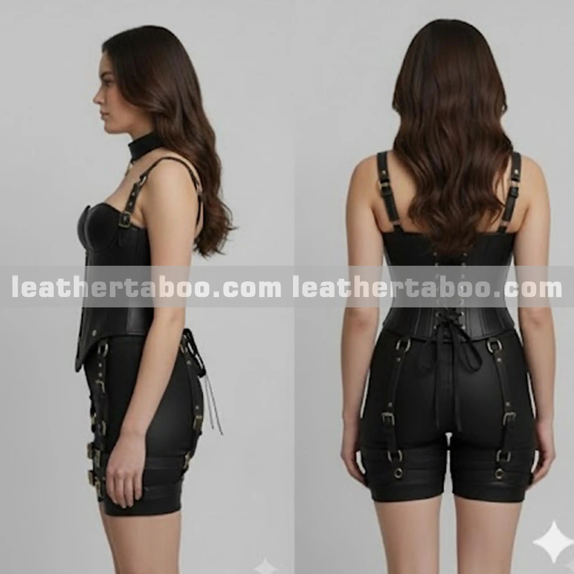 Women's Black Sheepskin Leather Corset Top with Buckle
