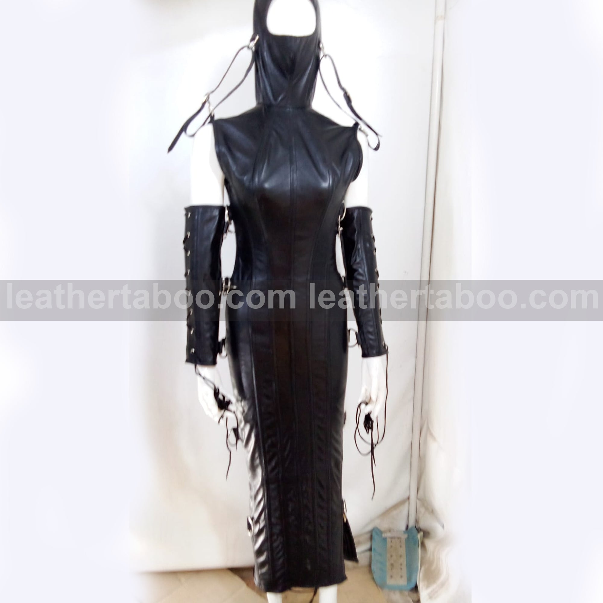 Real leather women dress magic domina dress corset hobble gothic party dress