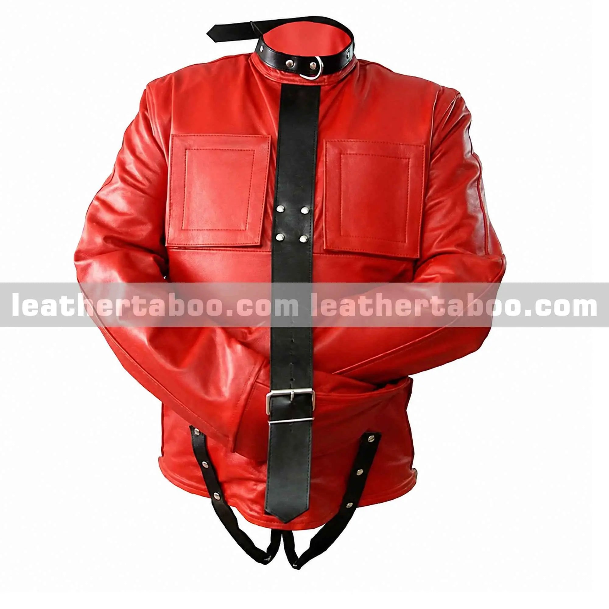 Red Heavy Duty Cowhide Leather Straitjacket Handmade Buckle Restraint Jacket