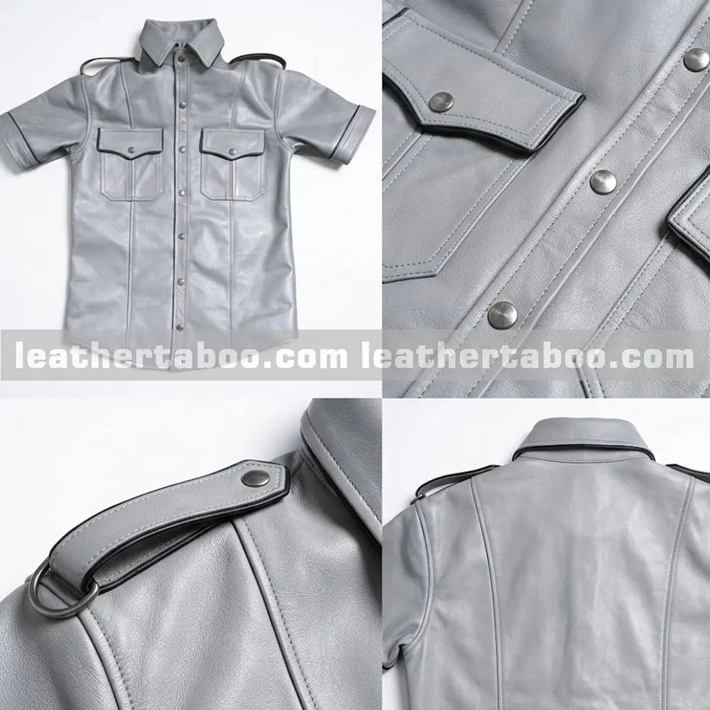 Side angle of cowhide leather pants showing zip pockets, tailored fit, and durable material finish