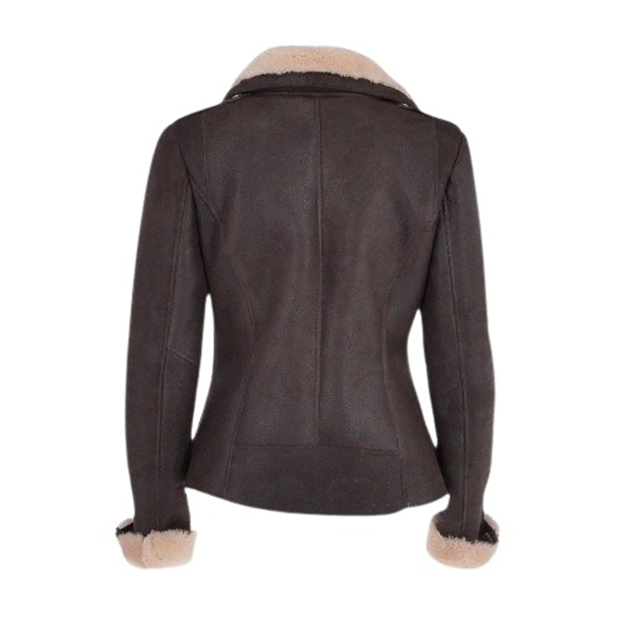 Side view women's aviator leather jacket slim elegant fit