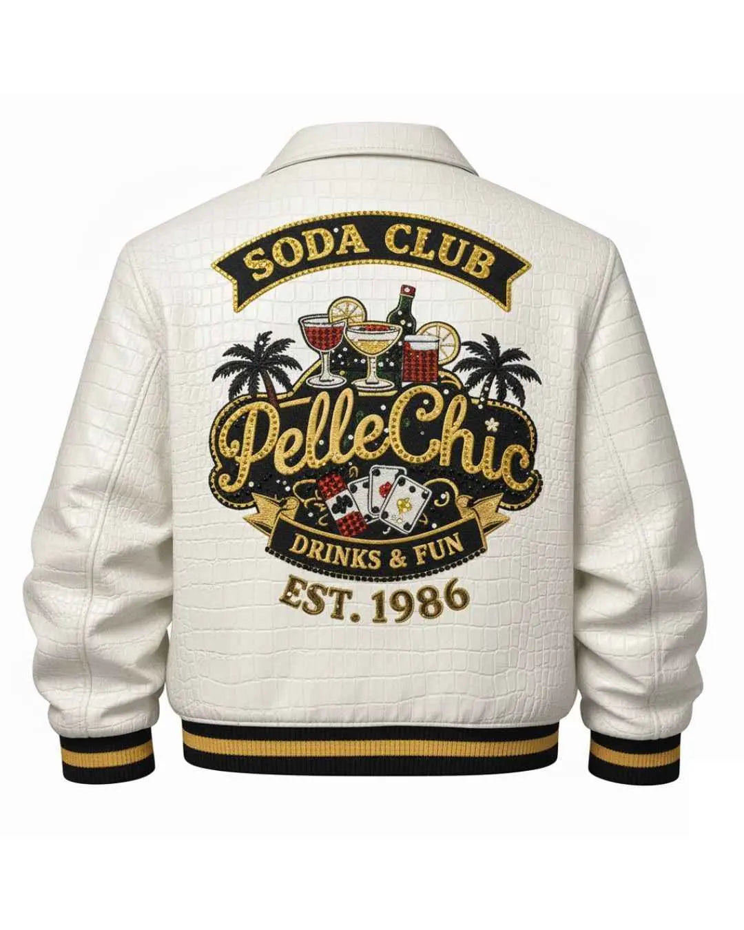 Soda Club โCollectorโs Seriesโ White Croc-Embossed Varsity Jacket