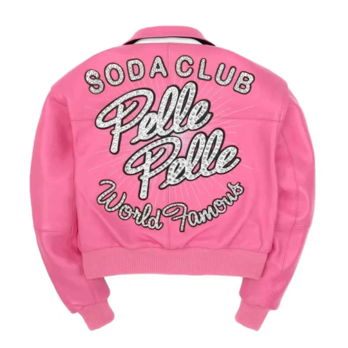 Soda Club Pelle Pelle Marc Buchanan World Famous Womens Crop Pink Leather Jacket