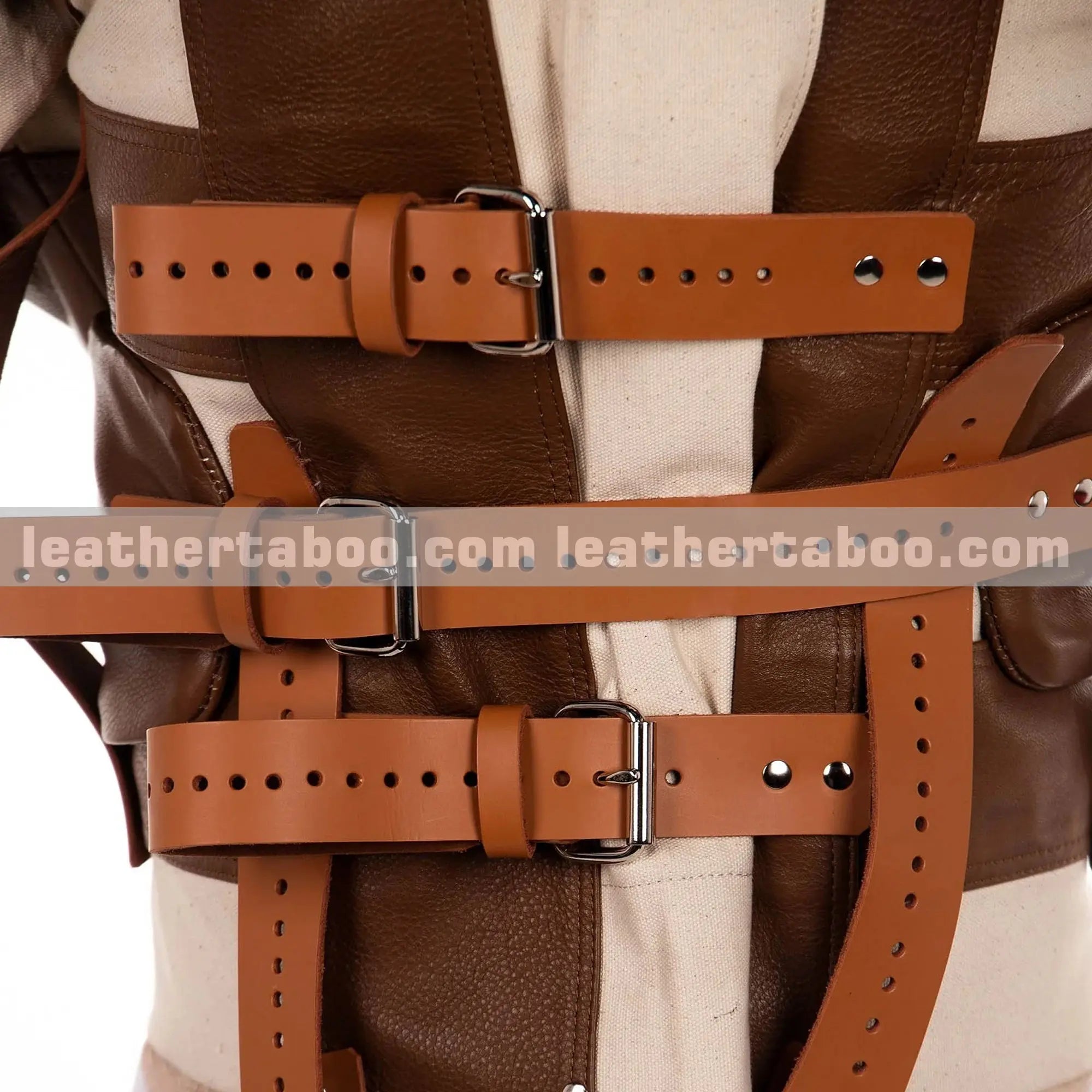 Premium Cowhide Leather Straitjacket – Durable Restraint Jacket with Adjustable Straps - Leather taboo