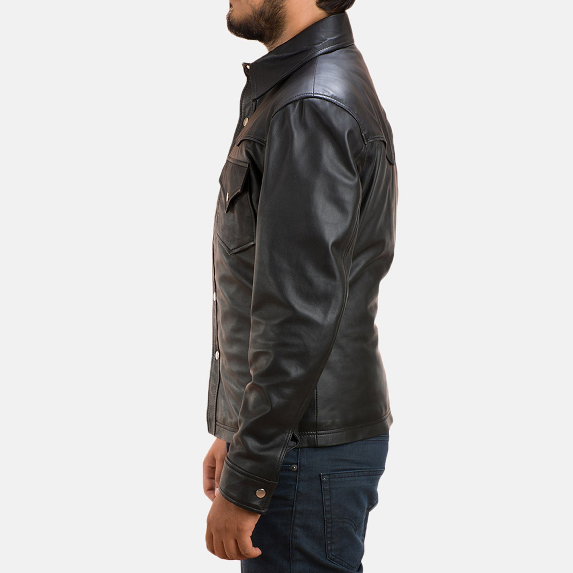 Stylish leather shirt jacket hybrid design