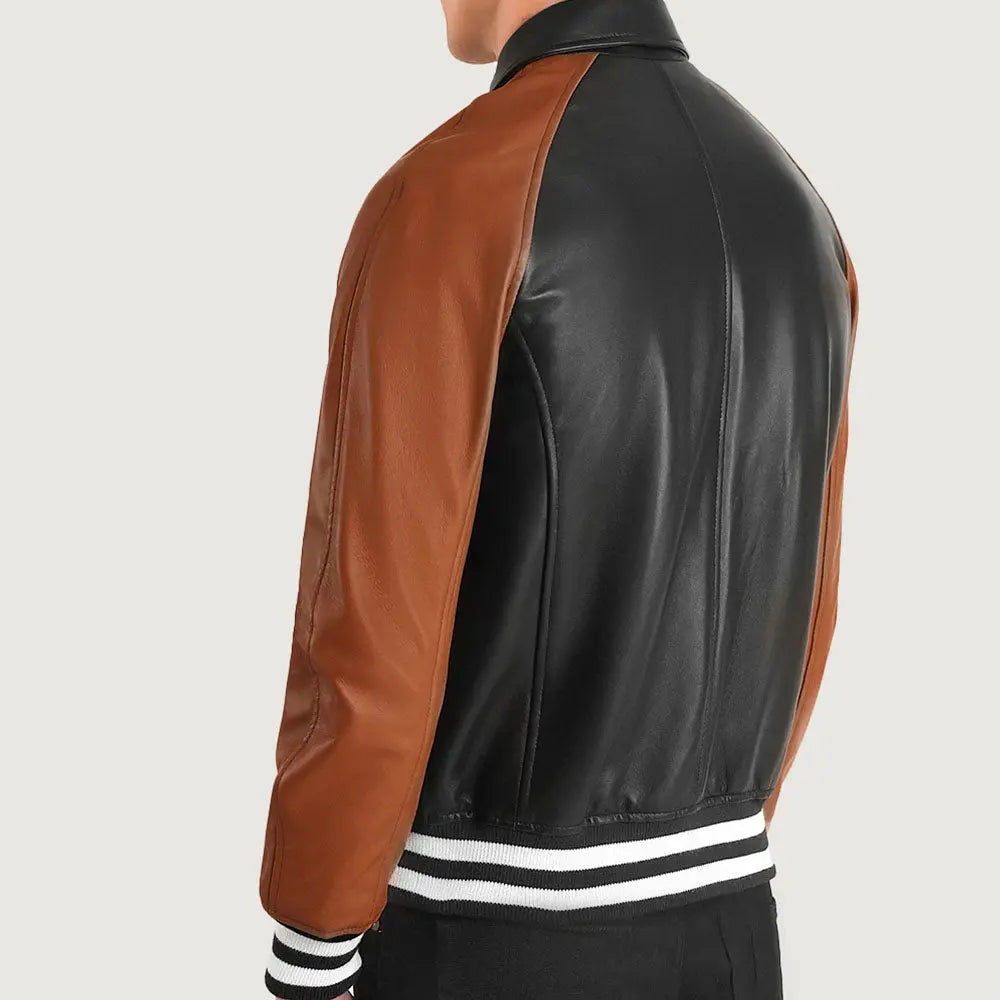 Stylish varsity jacket outdoor casual streetwear outfit look
