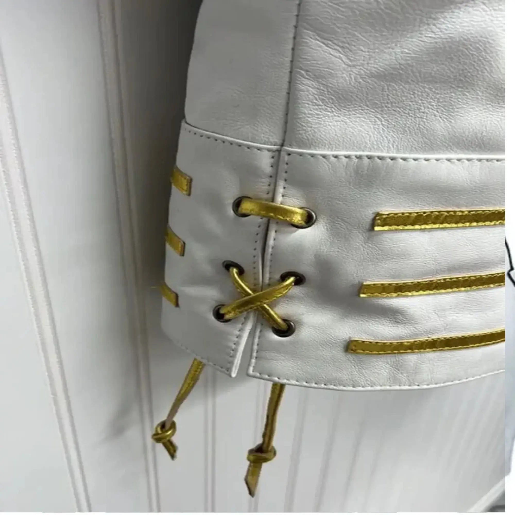 Stylish white biker jacket outdoor streetwear fashion