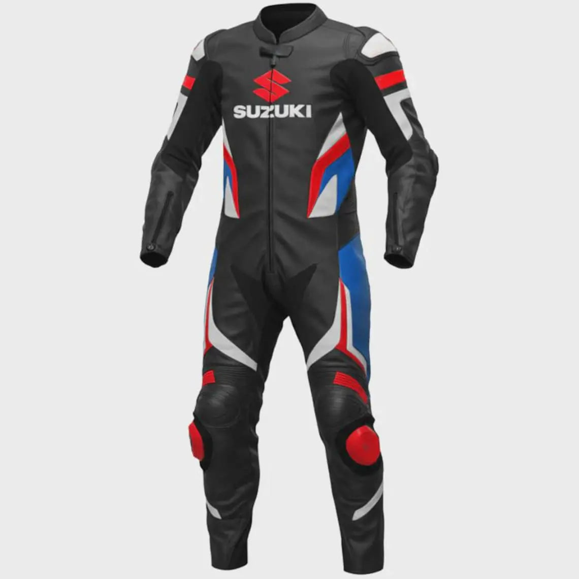 Suzuki GSX-R motorcycle leather suit with premium genuine leather and professional biker protection design