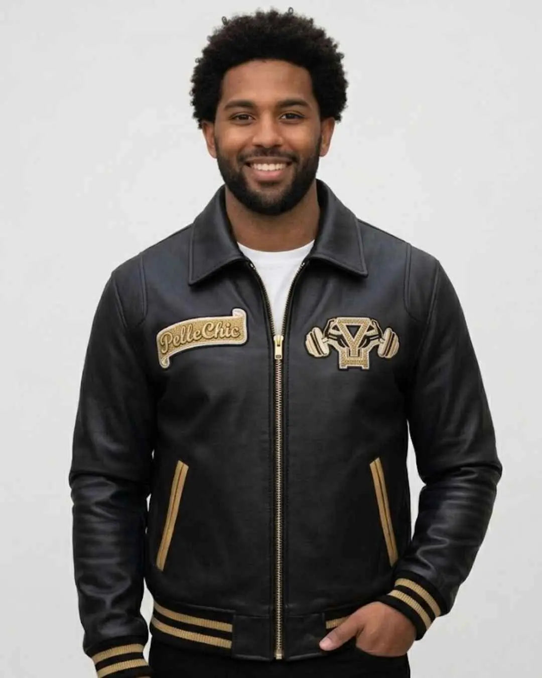 Pelle Chic “Iron Dynasty” Premium Leather Gym Bomber Jacket