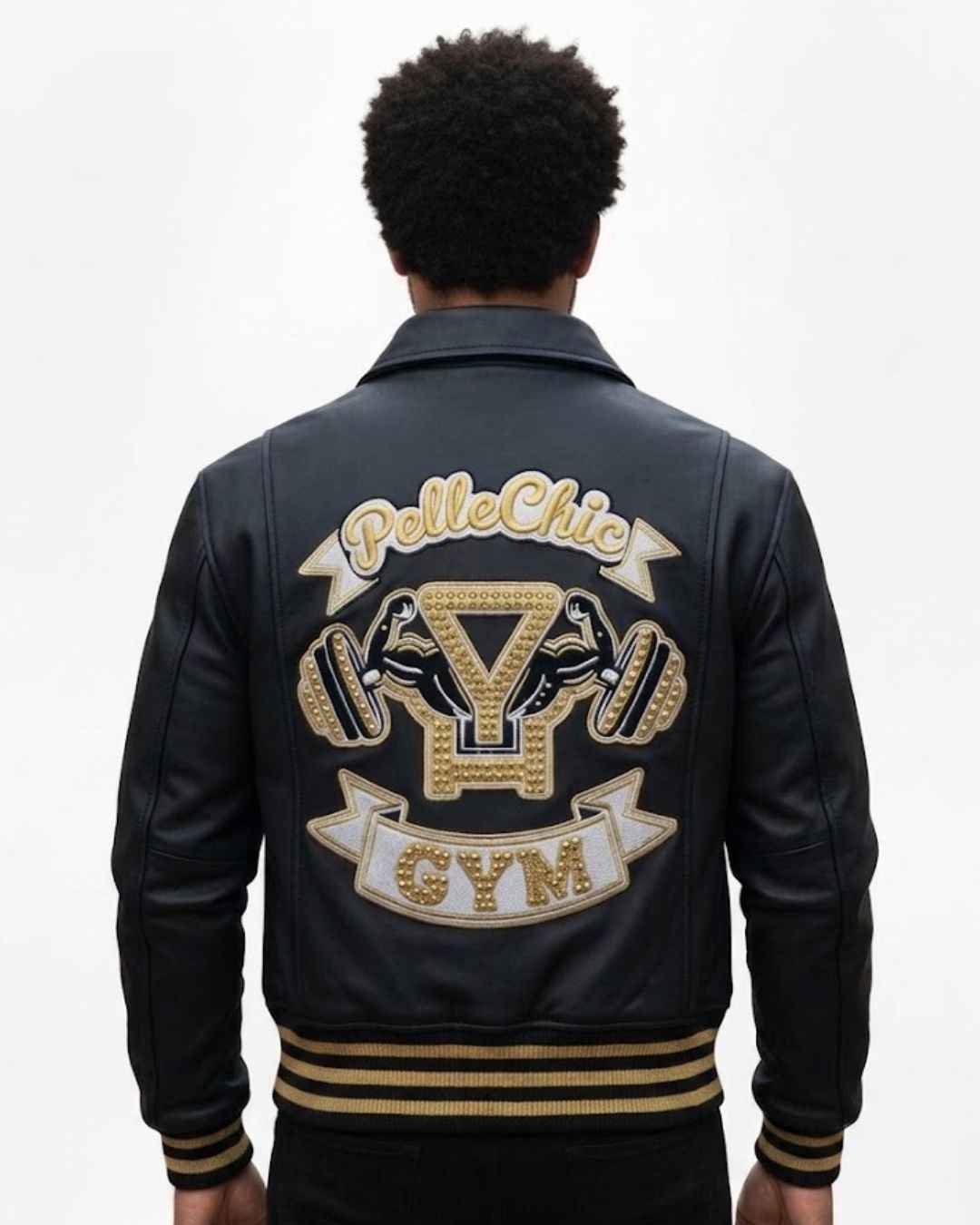 Pelle Chic “Iron Dynasty” Premium Leather Gym Bomber Jacket