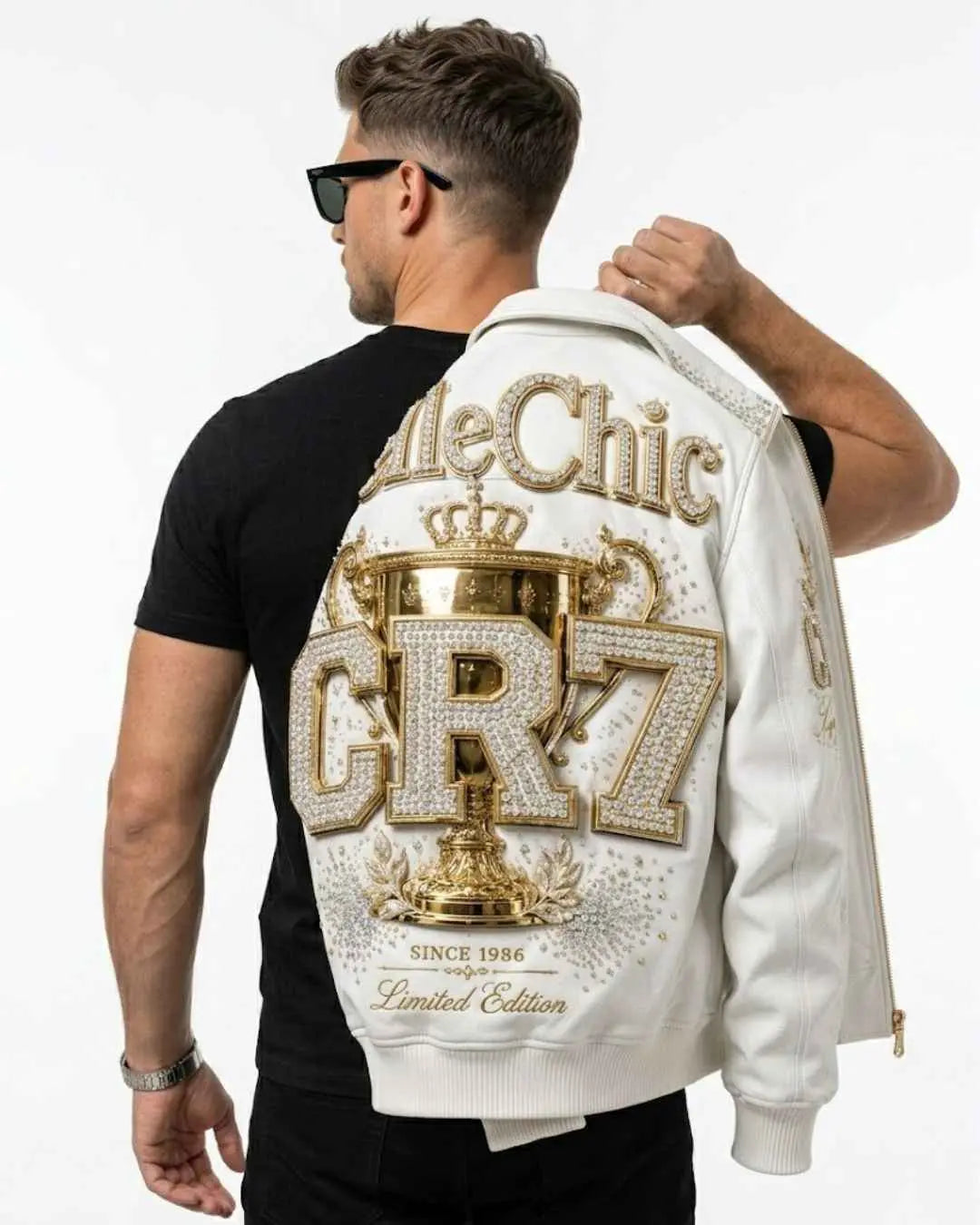 PelleChic CR7 Limited Edition White Leather Gold & Crystal Embroidered “Legend” Edition