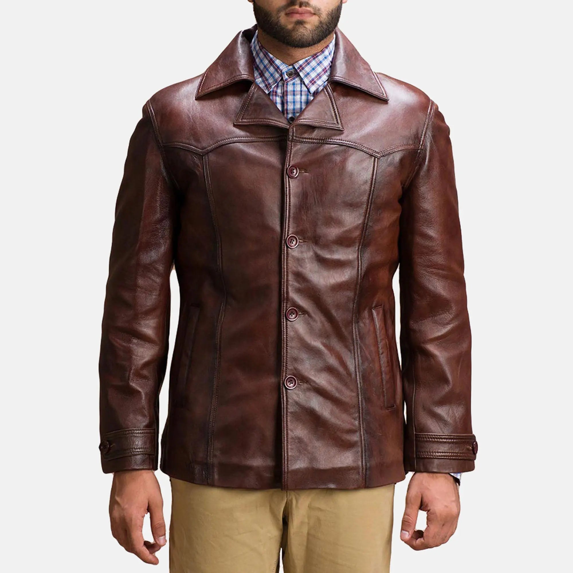 Vincent alley brown leather jacket front view
