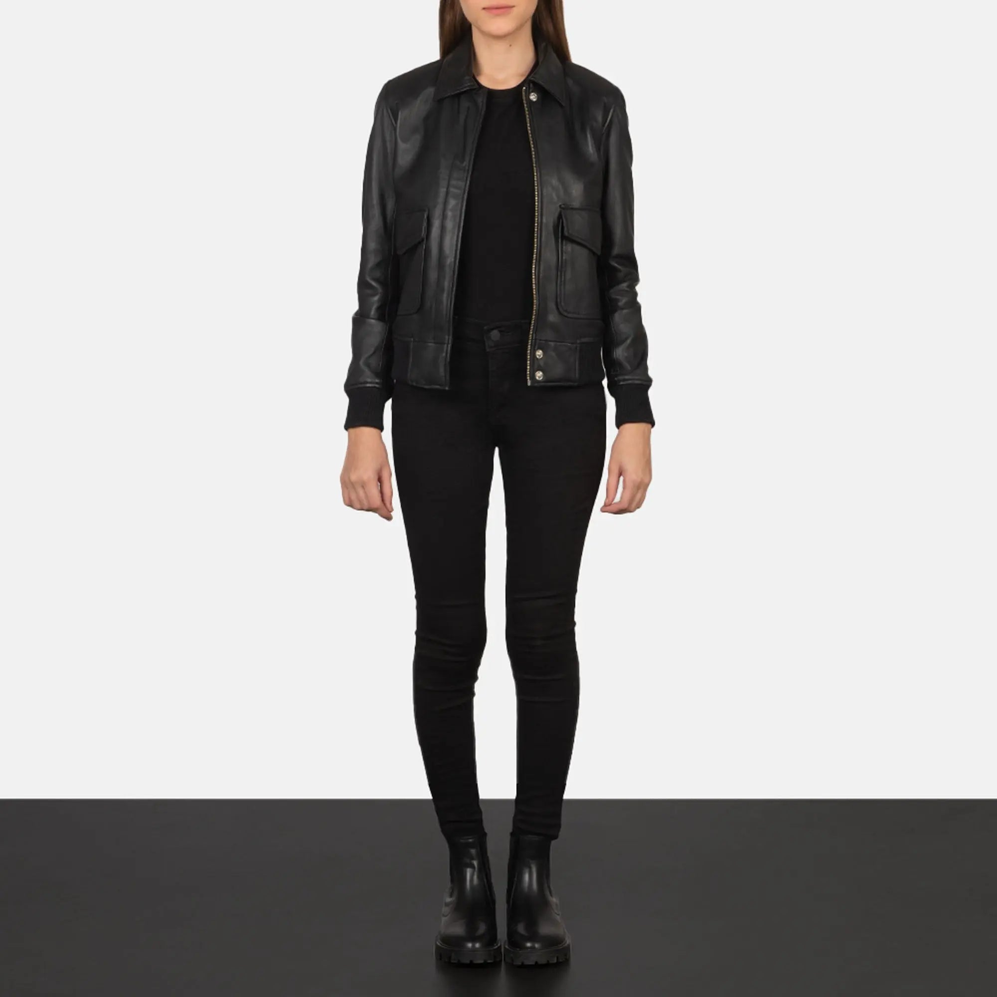 Westa A-2 black leather bomber jacket front view