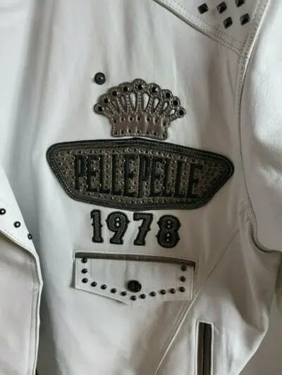 Men's White Pelle Pelle 1978 Studded Premium Cowhide Leather Jacket - Leather taboo